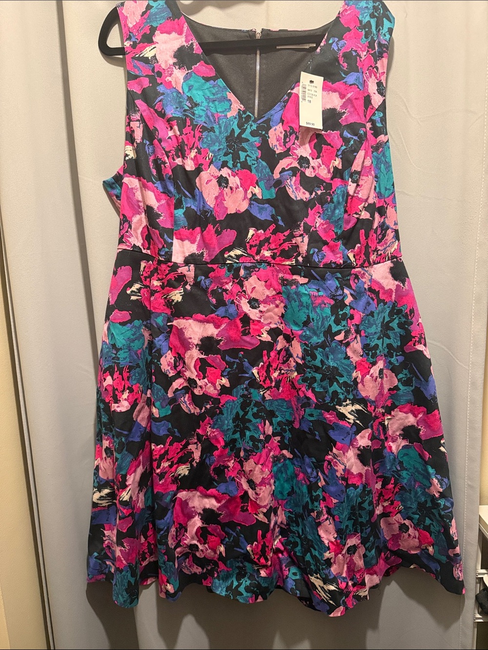 Ricki's Floral V‑Neck Fit & Flare Dress in Black, Pink & Teal